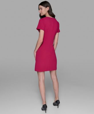 Women's Scuba Crepe Short Sleeve Bow Detail A-line Dress