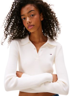 Women's Essential Polo Long-Sleeve Cotton Sweater