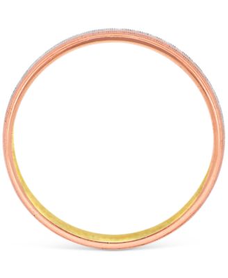 Triple Row Brush Textured Finish Wedding Band in 14k Tricolor Gold