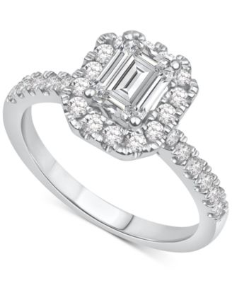 Macy's - Lab Grown Diamond Emerald- & Round-Cut Halo Engagement Ring  (1-1/2 ct. t.w.) in 14k White Gold