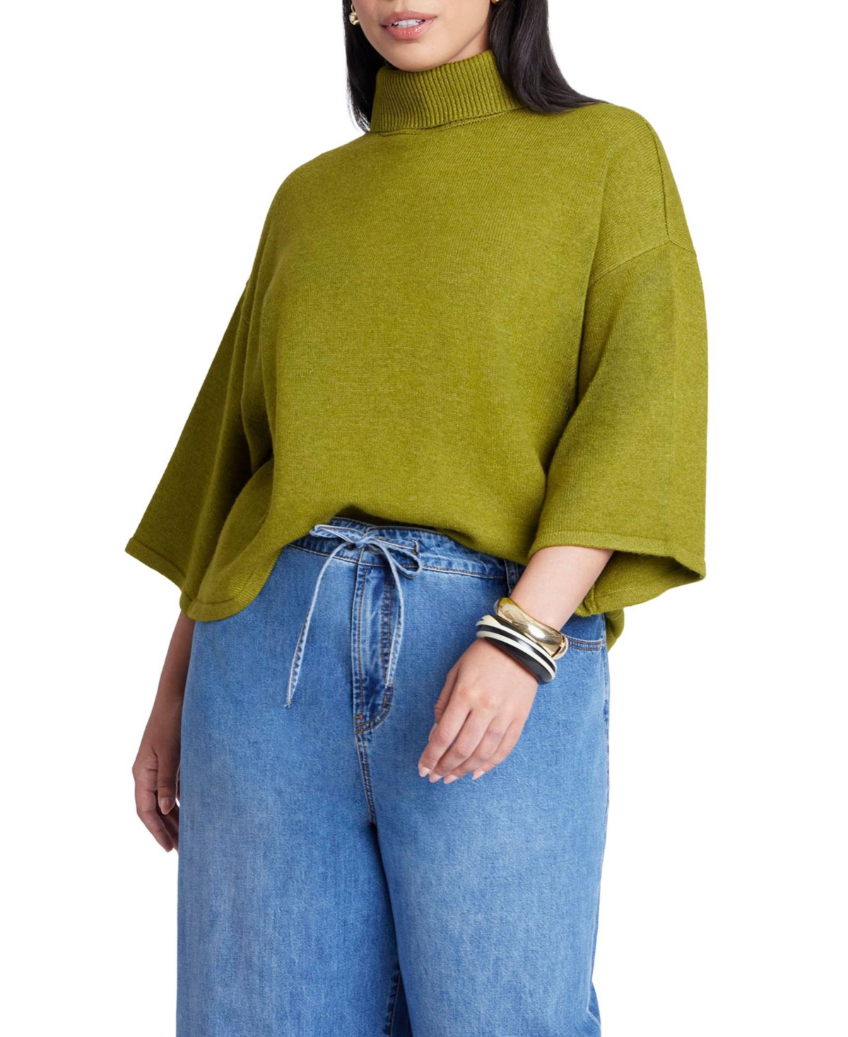 Women's Boxy Three Quarter Sleeve Turtleneck - Storm blue