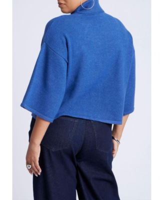 Women's Boxy Three Quarter Sleeve Turtleneck