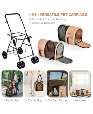 4-in-1 Double Pet Stroller w/ Detachable Carrier Travel Carriage for Cats