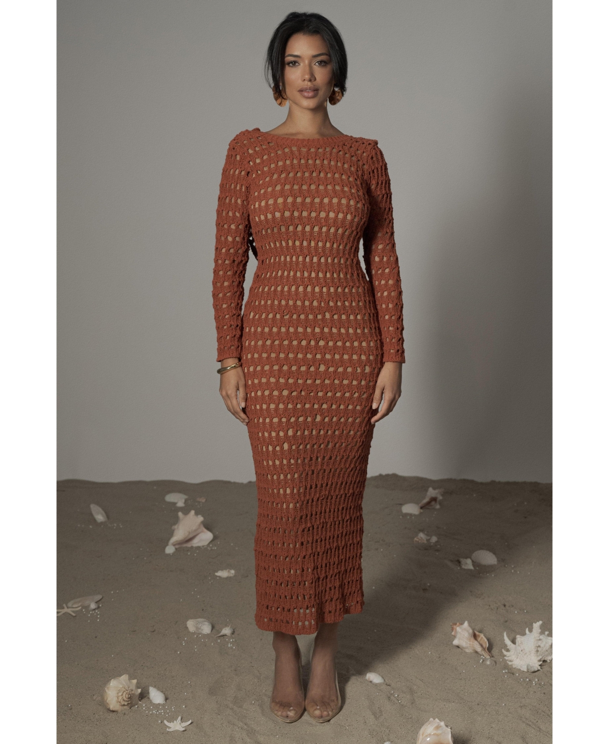 Women's Terra Cotta Serene Wonders Crochet Dress - Dark