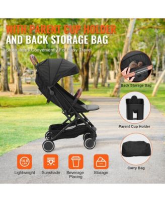 Baby Stroller with Adjustable Backrest Footrest One-Click Fold Cup Holder and Carry Bag