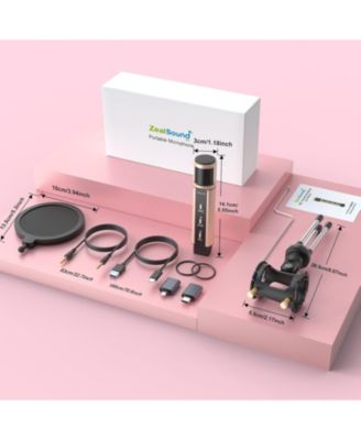 Studio Condenser Microphone with Stand, Built-in Sound Card, Echo Recording for Phone, PC, YouTube, Karaoke, Live Stream (Gold)