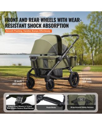 Toddler All-Terrain Stroller Wagon with 2 Seats Foldable Design Canopy Snack Tray and Cup Holders