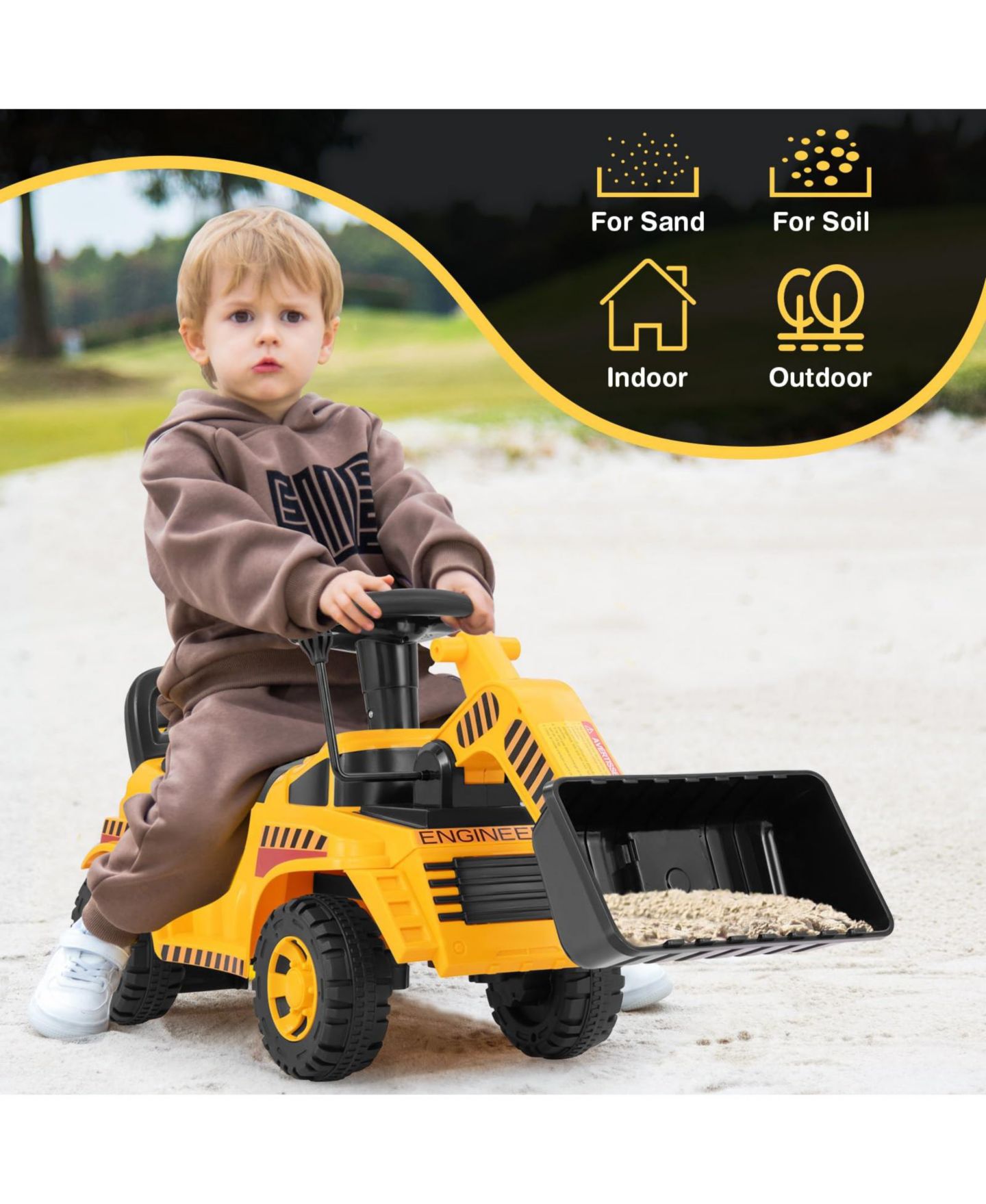 Детская игрушка Mecale Ride on Bulldozer Excavator Digger Toy with Adjustable Bucket, цвет: Жёлтый — фото 2