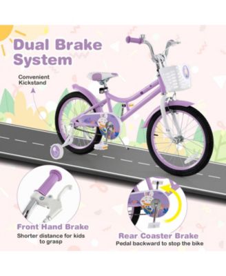18 Inch Girl Bike with Basket with Detachable Training Wheels for 4-8 Years Old