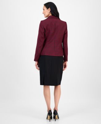 Women's Houndstooth Jacket & Pleated Pencil Skirt Suit Set, Regular & Petite