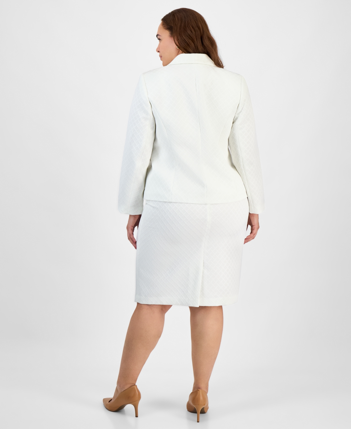 Le Suit Plus Size Shawl-collar Jacket & Pencil Skirt Suit Set In White