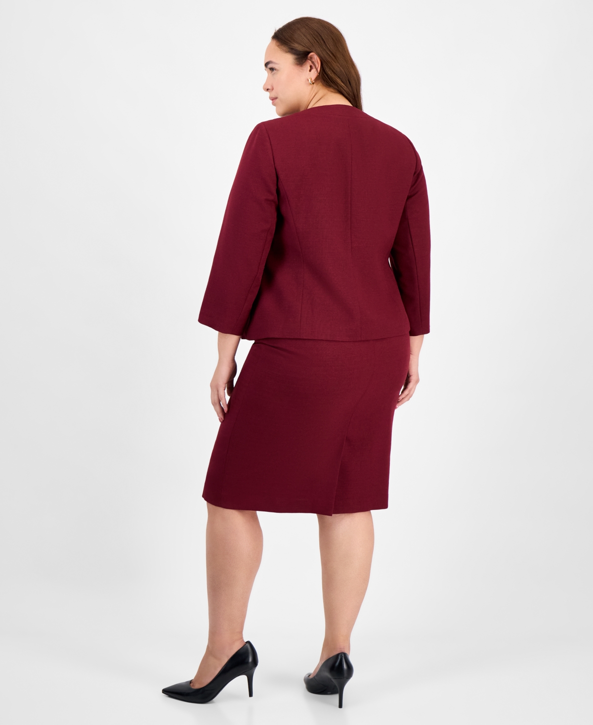 Le Suit Plus Size Sleeveless Sheath Dress Suit In Burgundy