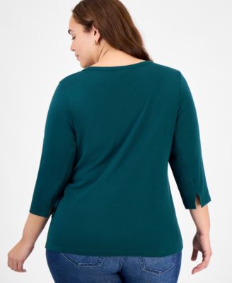 Plus Size Pima Cotton 3/4-Sleeve Top