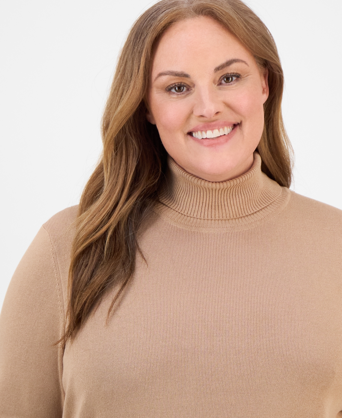 Anne Klein Plus Size Short-sleeve Turtleneck Top In Brown