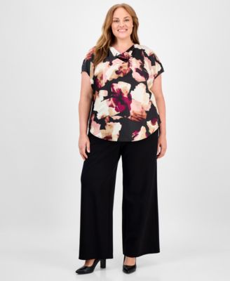 Plus Size Floral-Print Cowlneck Top