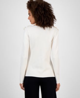 Petite Floral Embellished Boat-Neck Top