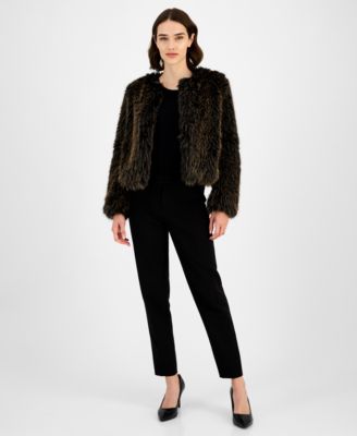 Petite Faux-Fur Cropped Open-Front Jacket