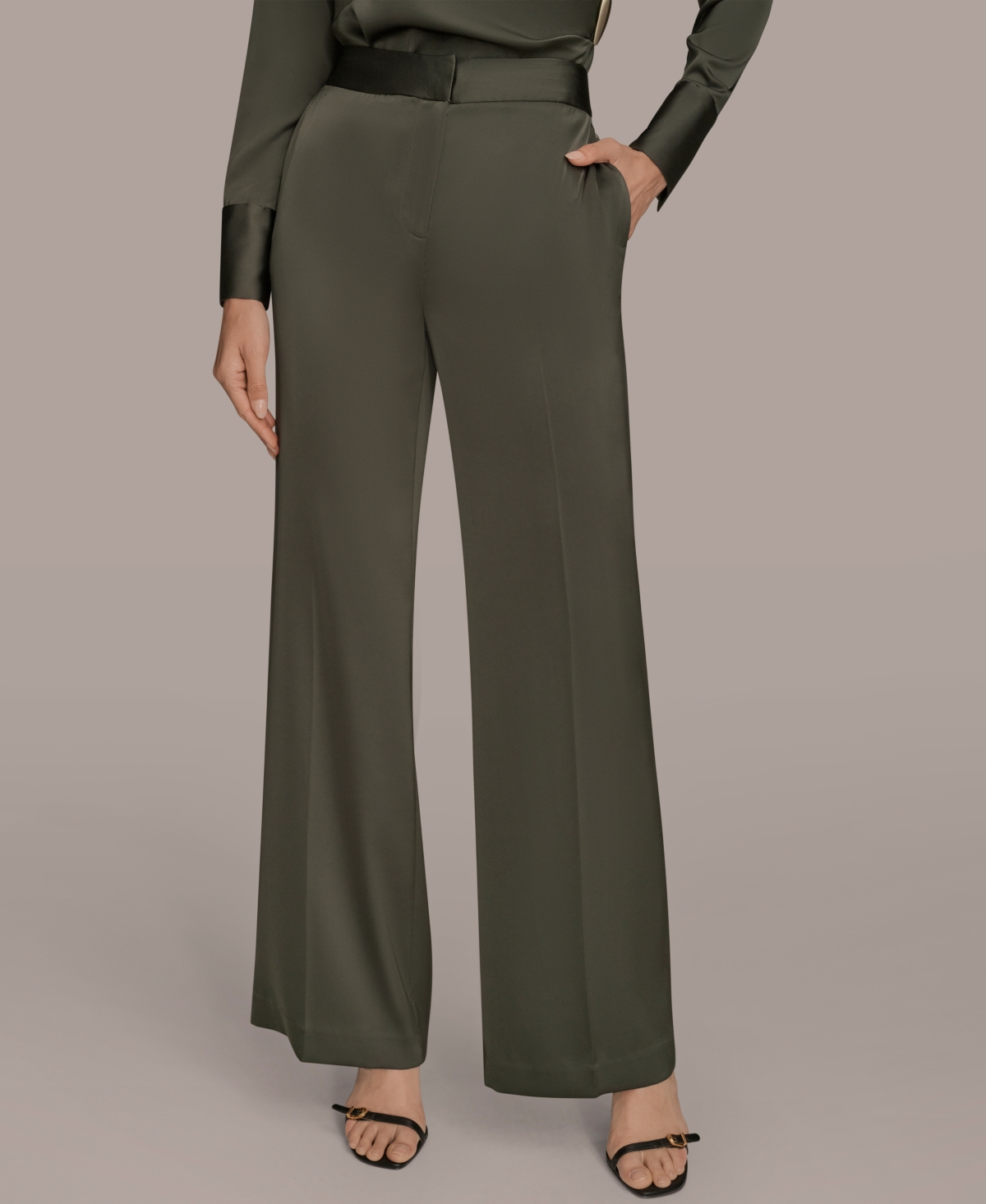 Donna Karan Women's Charmeuse Wide-leg Pants In Green