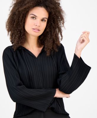 Women's Split-Neck Pleated Blouse