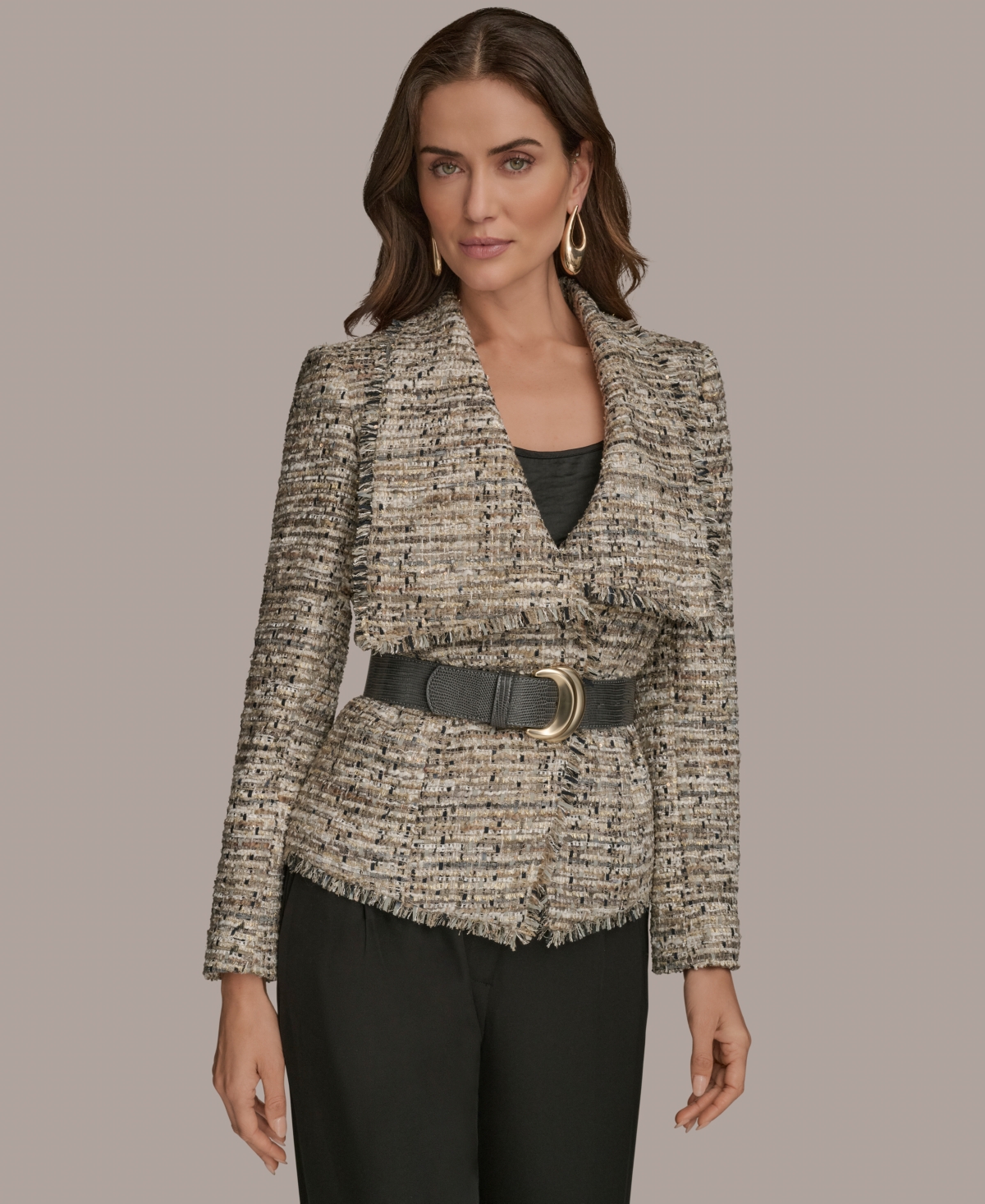 Donna Karan Women's Belted Tweed Jacket, Regular & Petite