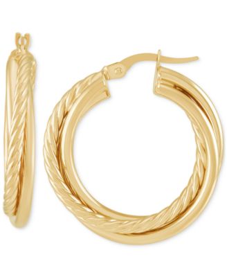 Italian Gold - Polished Intertwined Rope Small Hoop Earrings in 10K Gold, 1"