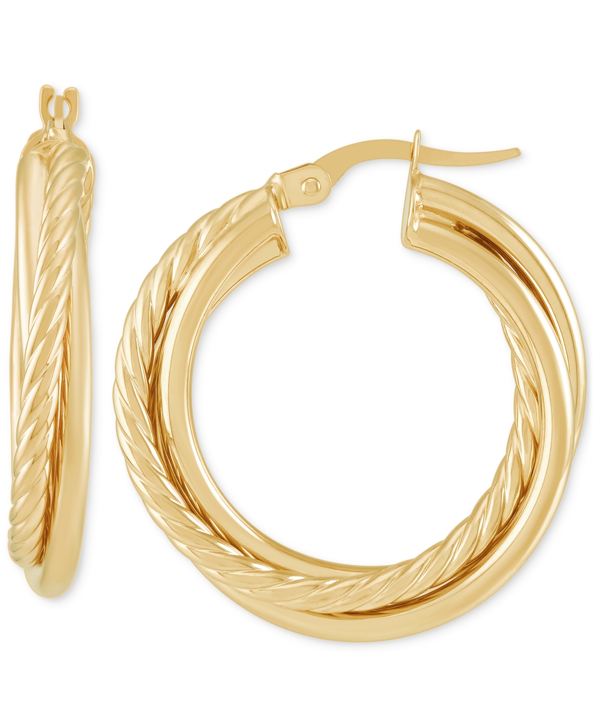 Polished Intertwined Rope Small Hoop Earrings in 10K Gold, 1" - 10K Yellow Gold