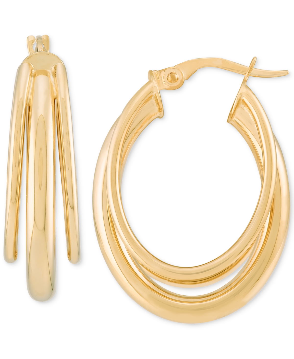 Polished Triple Tube Oval Hoop Earrings in 10k Gold - 10K Yellow Gold