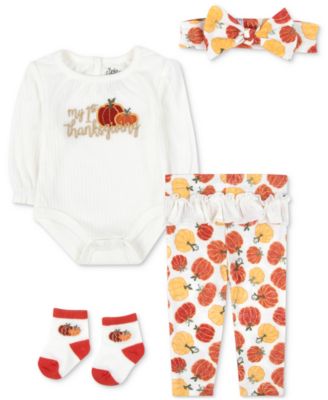 Baby Essentials - Baby My 1st Thanksgiving Bodysuit, Pants, Headband & Socks, 4 Piece Set