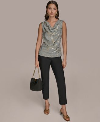 Women's Sleeveless Cowlneck Foil-Print Top