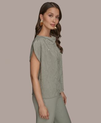 Women's Short-Sleeve Embroidered Sequined Top