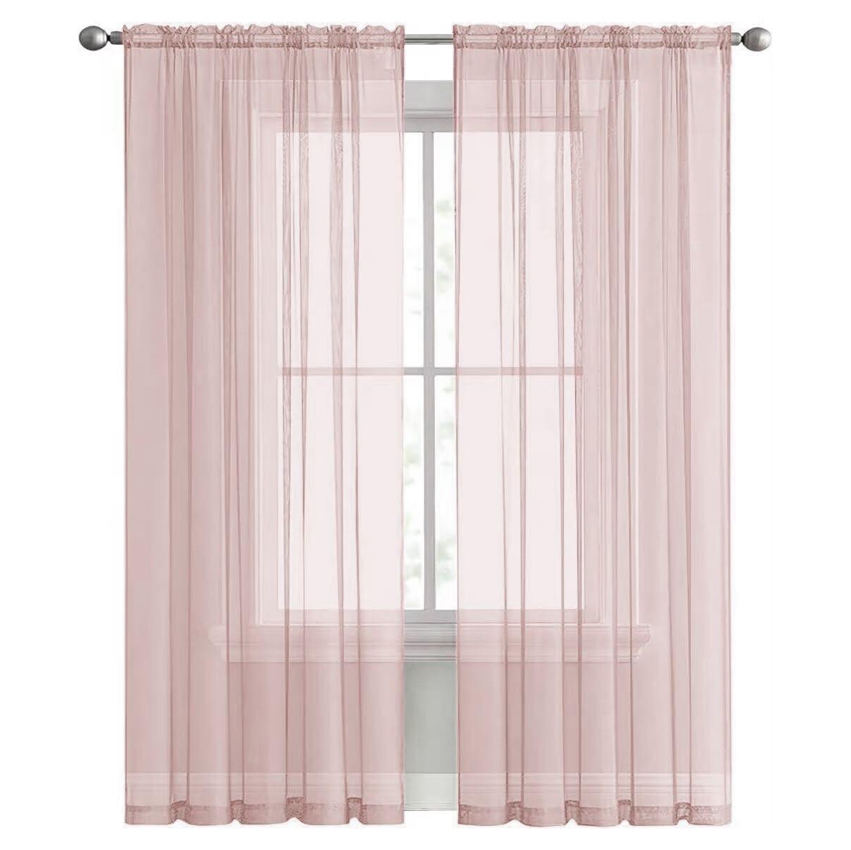 Kate Aurora Hotel Lux 2 Piece Rose Pink Rod Pocket Sheer Curtain Panels