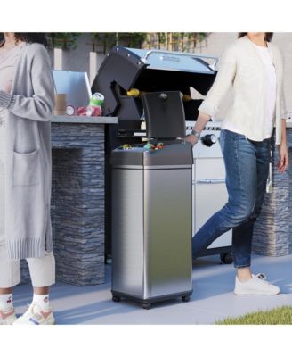 13 Gallon / 49 Liter Stainless Steel Sensor Kitchen Trash Can with Wheels, AC Adapter and Odor Filter