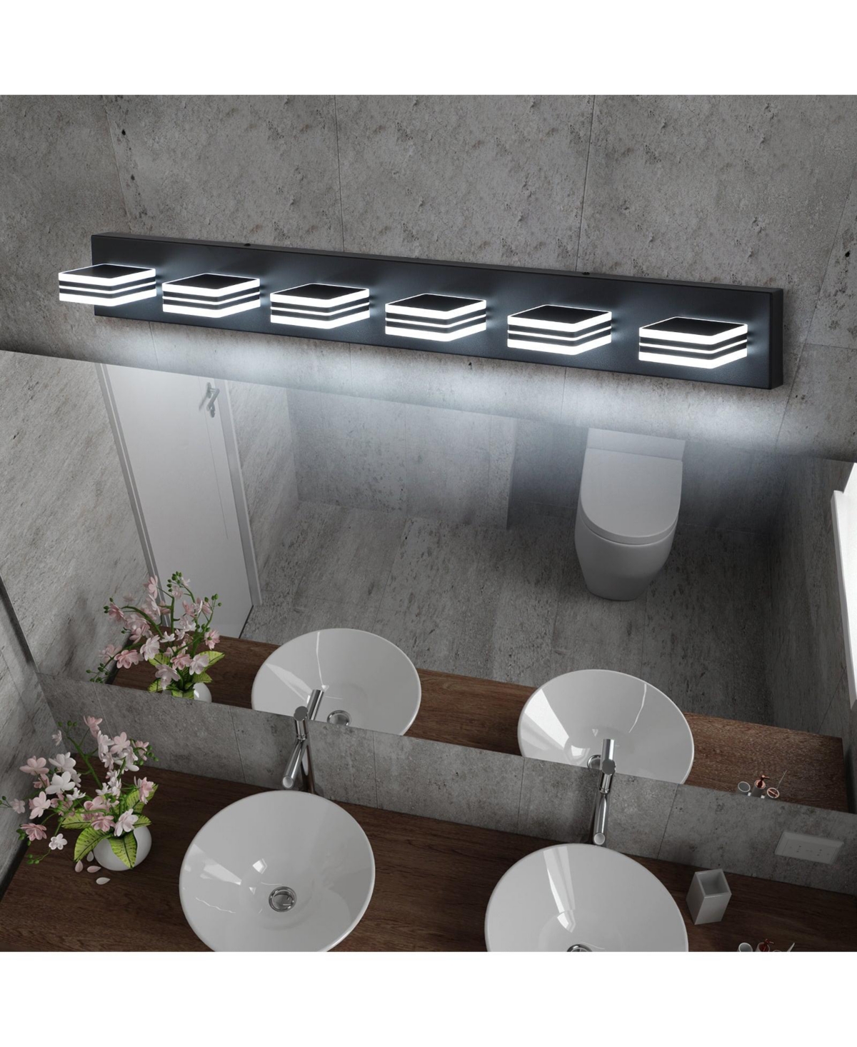 One Led Modern Black Vanity Lights, 6-Lights Acrylic Matte Black Bathroom Vanity Lights Over Mirror