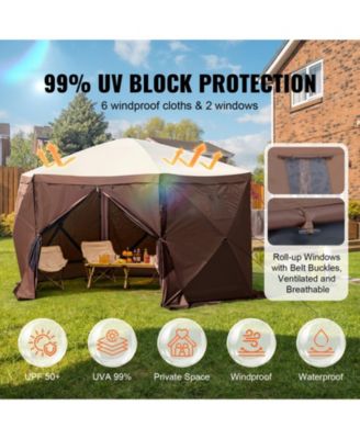 6-Sided Pop Up Gazebo Tent with Removable Privacy Cloths and Mesh Windows For Garden
