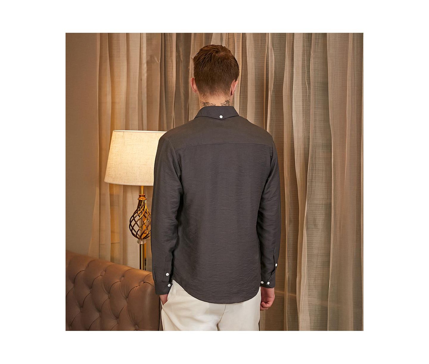 Мужская рубашка Cahoot Campus Sutra Charcoal Grey Breezy Wrinked Relaxed, цвет: Серый — фото 3