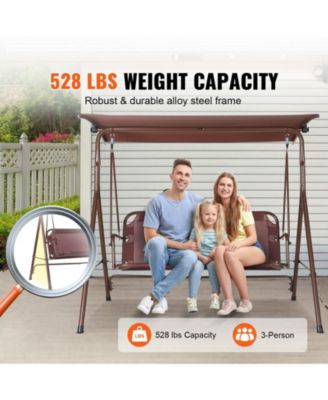 3 Person Outdoor Patio Swing Chair with Adjustable Canopy and Armrests for Backyard