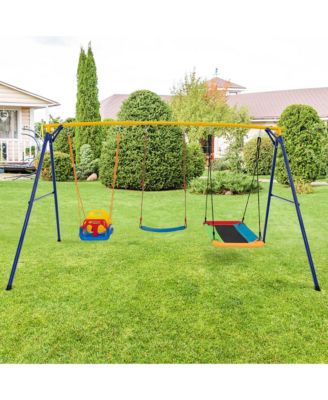 3-in-1 Kids Swing Set 660 LBS Carbon Steel Swing Frame w/ Belt Swing for Toddlers