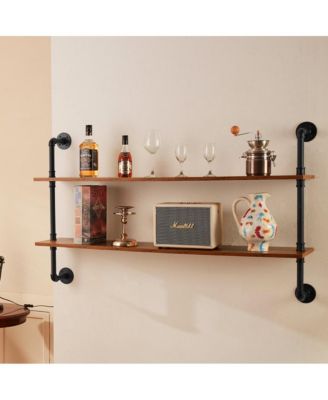 2 Tier Industrial Pipe Wall-Mount Shelf for Kitchen Bedroom and Living Room
