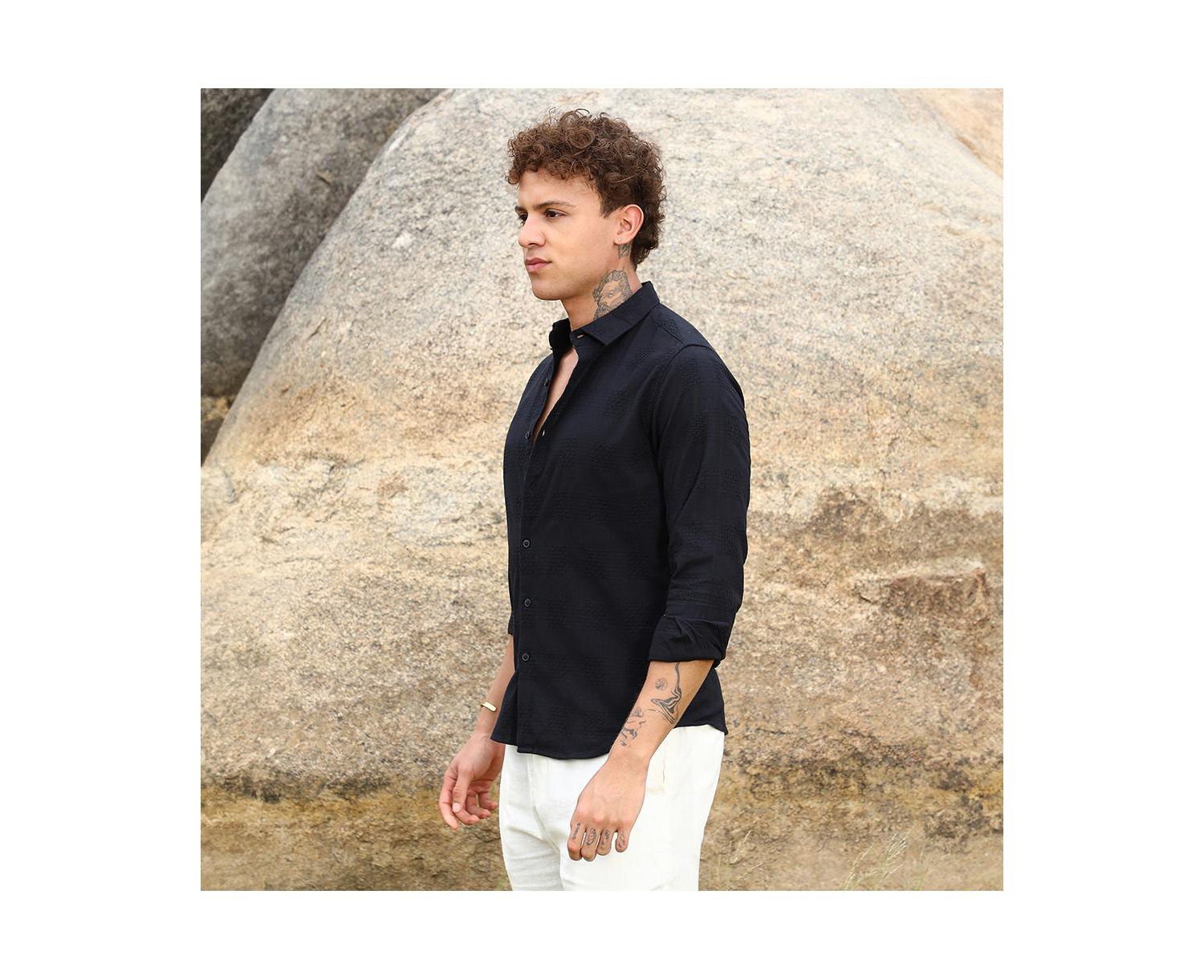 Men's Midnight Black Hive-Checkered Shirt