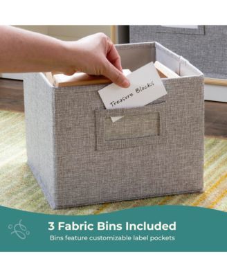 EdQ 2-Shelf 5-Compartment Storage 30" - Natural: Kids' Wooden Classroom Bookshelf, Art and Craft Supply Furniture with Bins