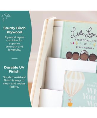 EdQ Book and Bin Display - White: Children's Wooden Bookcase with Shelves and Storage Bins for Kids' Books and Toys