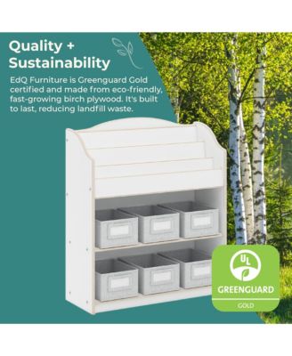 EdQ Book and Bin Browser - Natural: Children's Tall Wooden Bookshelf to Display and Organize Kids' Books in Playroom