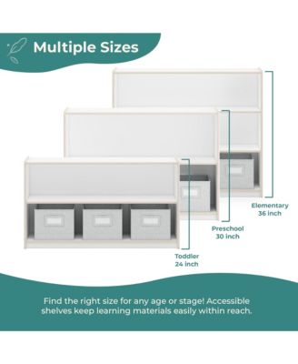 EdQ 2-Shelf Open Storage 30" - White: Kids' Low Wooden Bookshelf, Classroom and Playroom Furniture with Book and Toy Bins