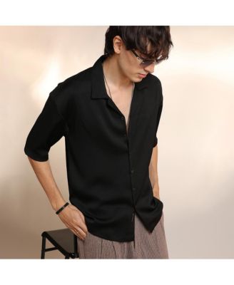 Men's Onyx Black Solid Crinkle Oversized Shirt