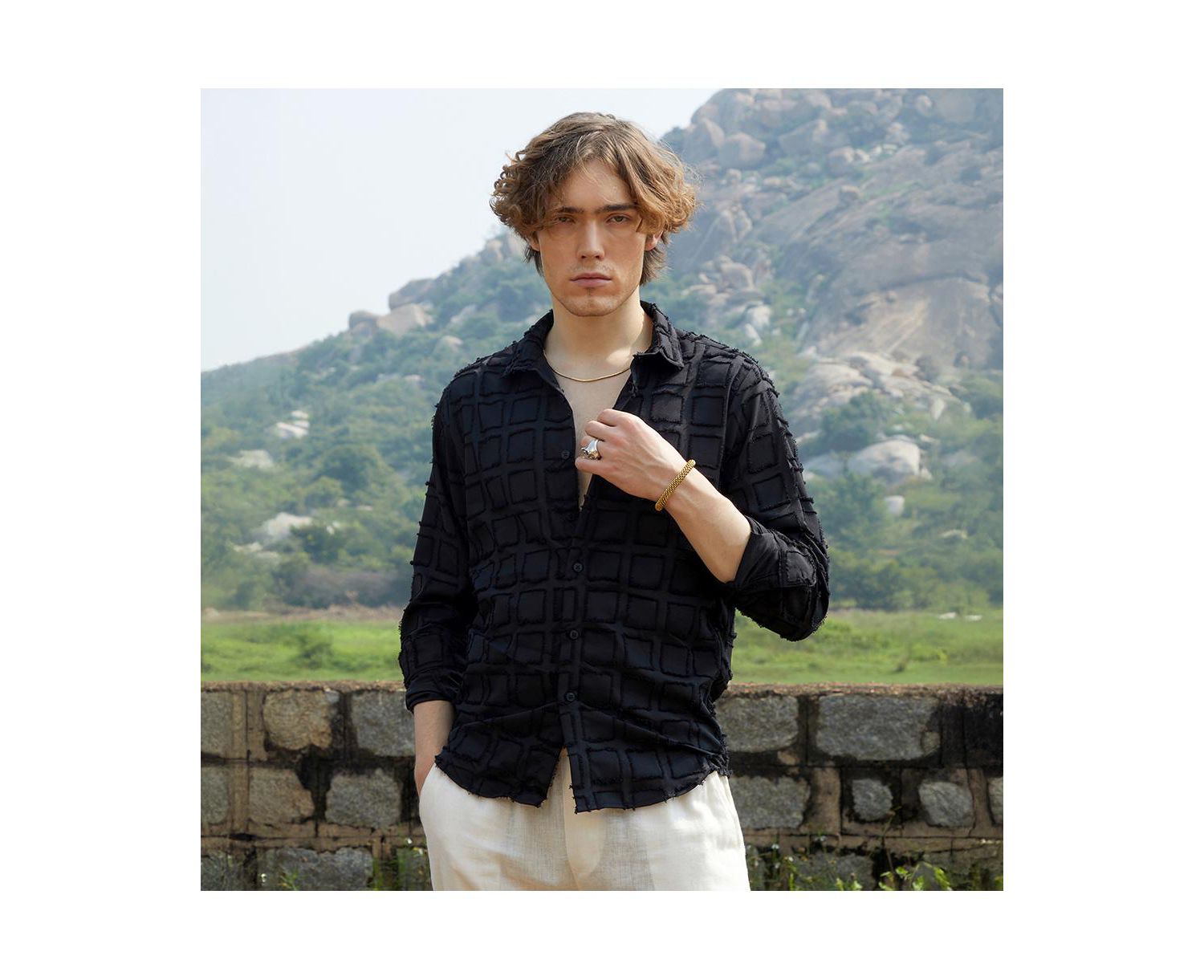 Men's Onyx Black Cubic-Tassel Shirt