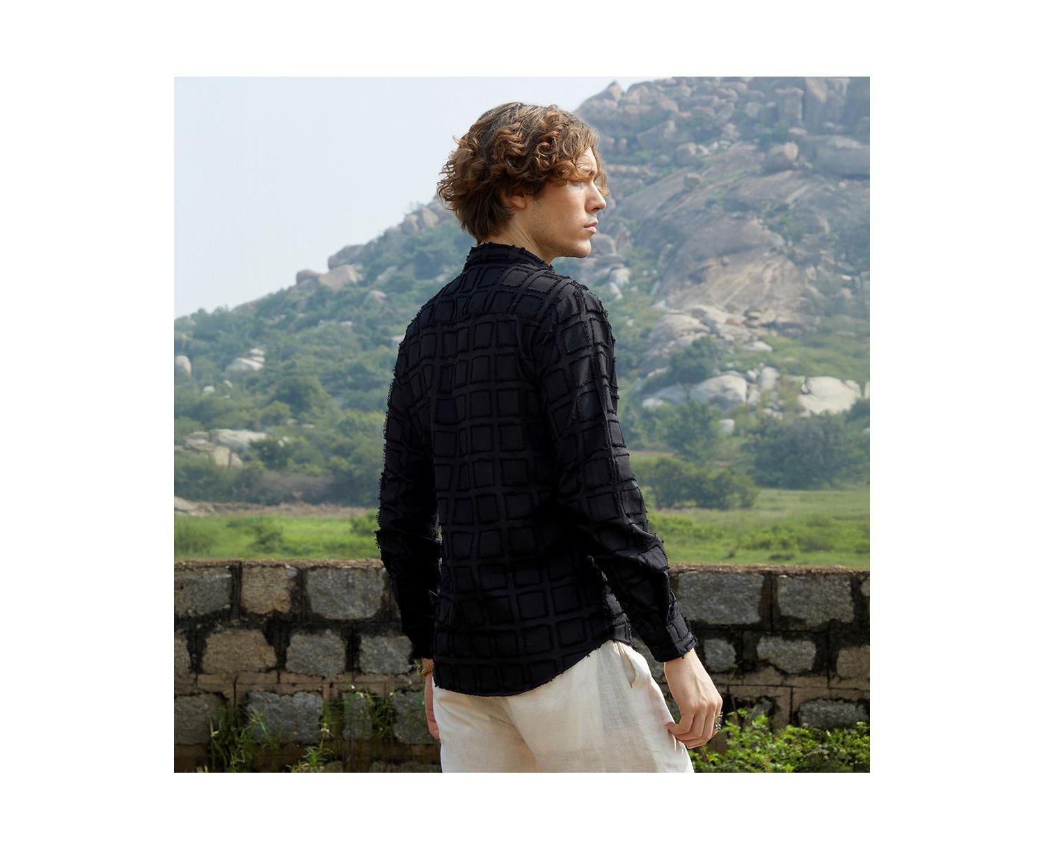 Men's Onyx Black Cubic-Tassel Shirt