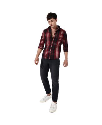 Men's Plaid Red Cotton Shirt