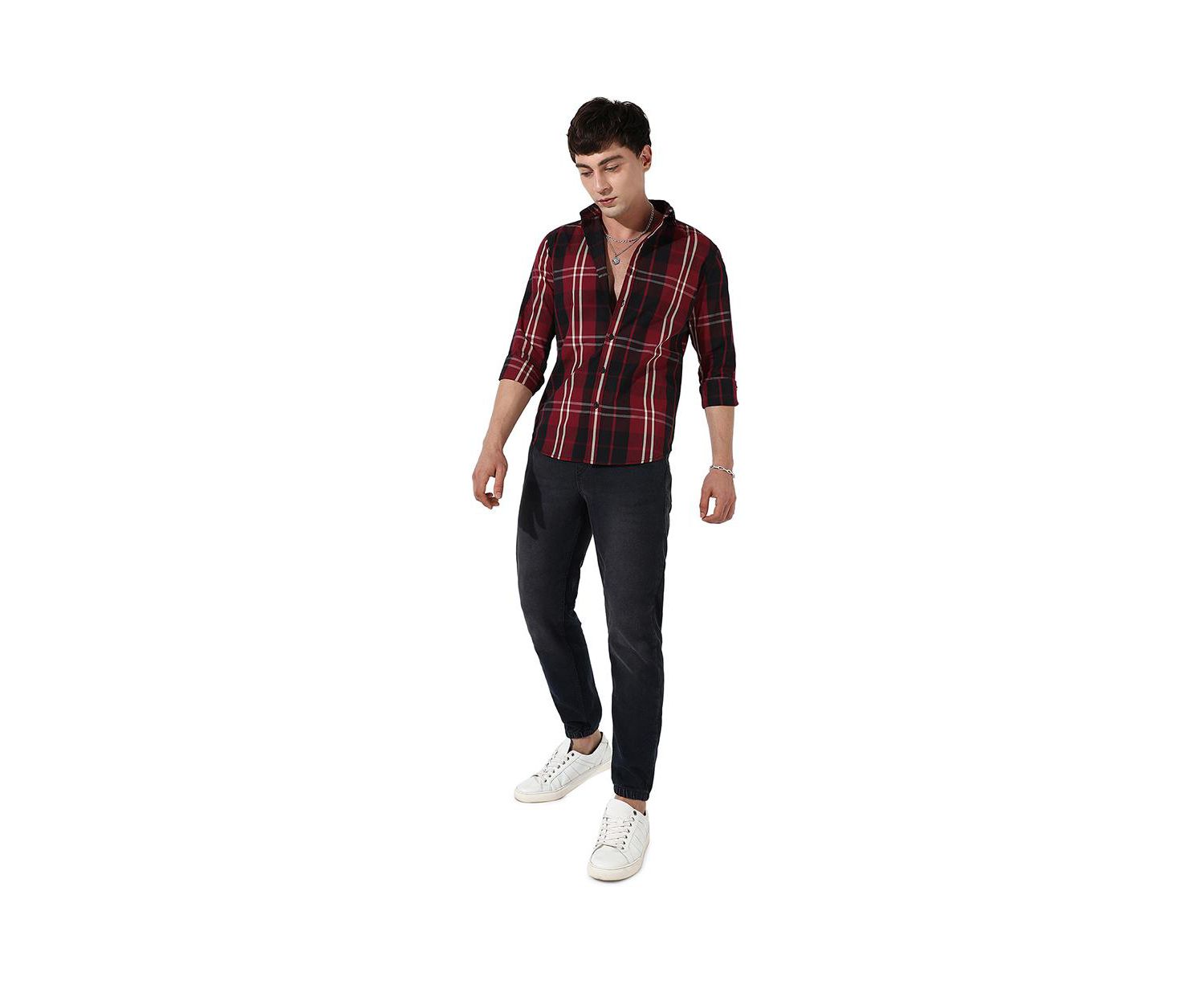 Men's Plaid Red Cotton Shirt