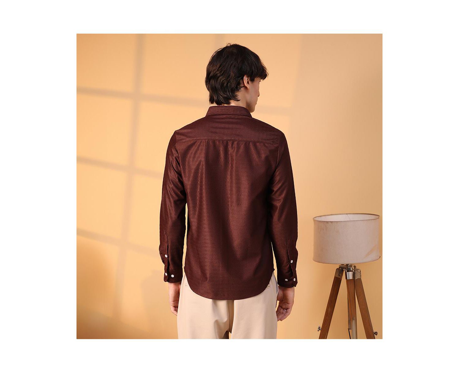 Men's Chocolate Brown Solid Honeycomb Shirt