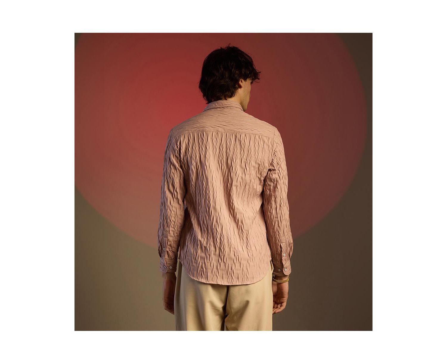 Men's Salmon Pink Grain-Textured Shirt